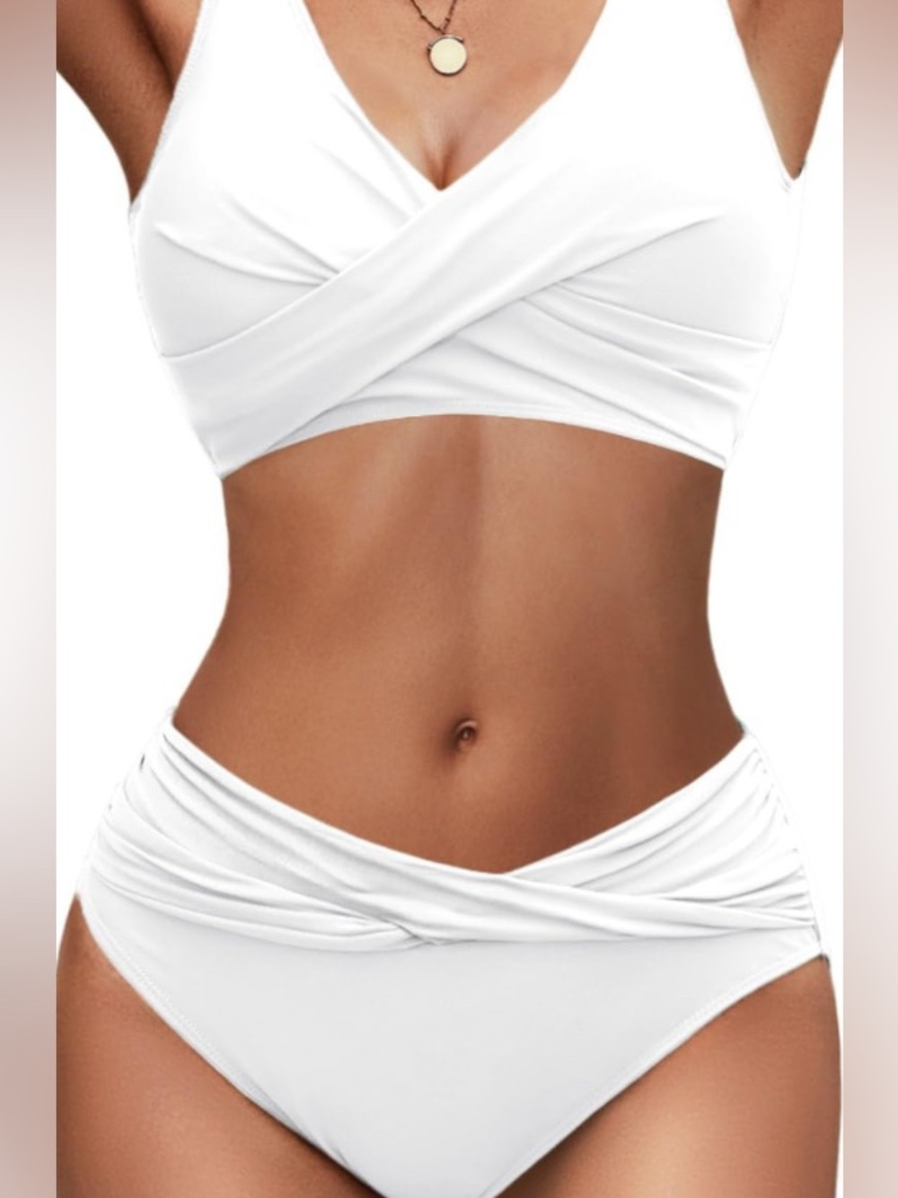 Zilcremo Women's Bikini Sets Twist Front Wide Straps Tie Back White S NWT